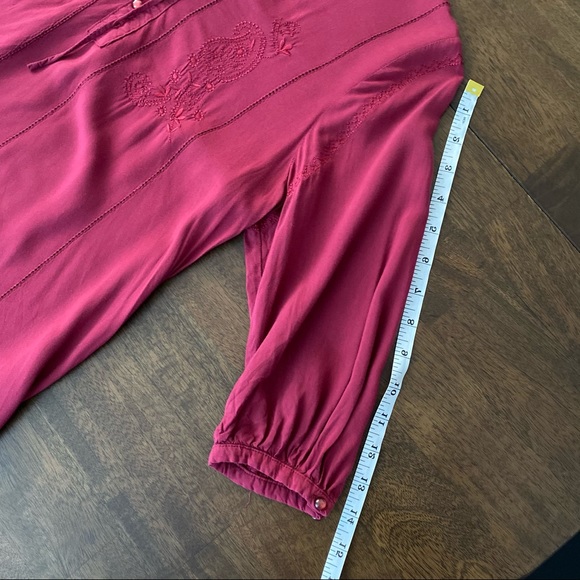 SAMLIN Red Blouse with Embroidered Design Buttoned 3/4 Sleeves - Picture 9 of 12